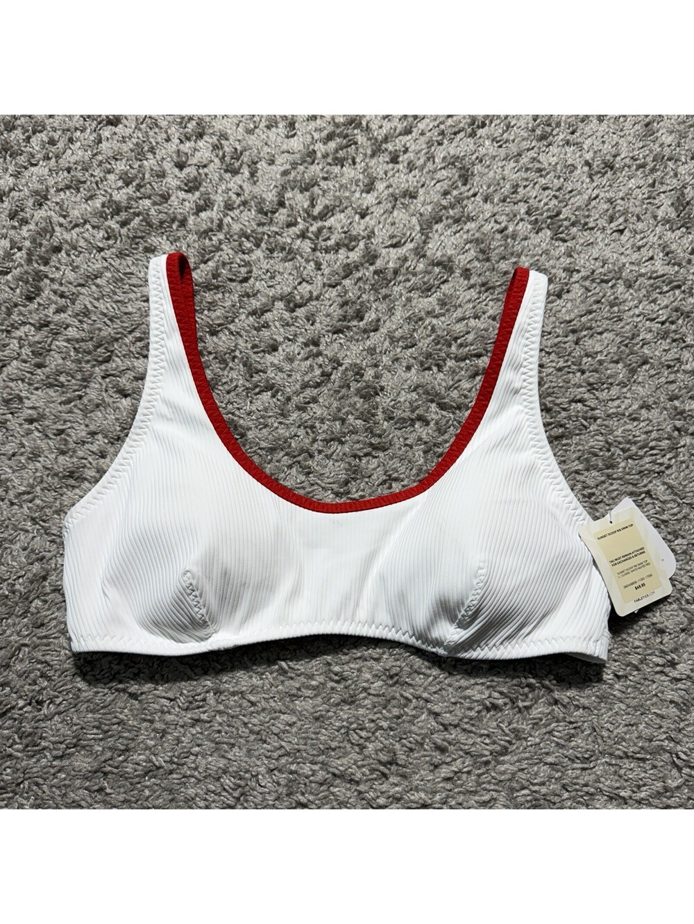 NWT Fabletics Women's Sunset Scoop Ribbed Swim Top White/Red Size Large